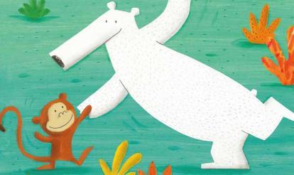illustration of a polar bear and a monkey hand in hand